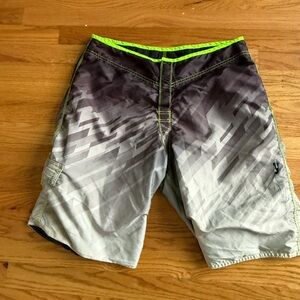 Rusty Men's Black and Gray Patterned Board Shorts - medium